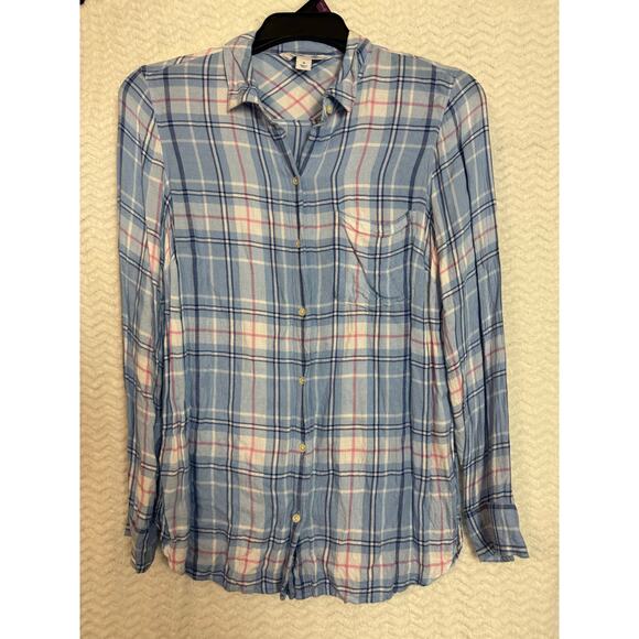 Old Navy the classic shirt Button up light blue plaid Size M - Picture 1 of 5